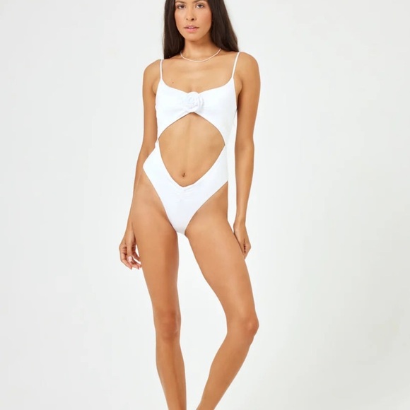 L*Space  Sierra One Piece Bathing Suit - White Satin Shine.  XL. New with tags - Picture 7 of 9